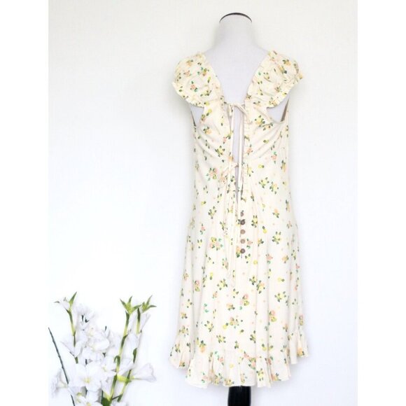 NEW! Free People Like a Lady Citrus Lemon Print Summer Dress Linen Blend Ivory L - Picture 11 of 14